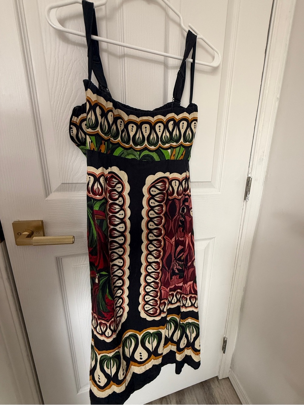 FARM Rio Black Midi Dress with Green & Red Floral Panels - Picture 2 of 7